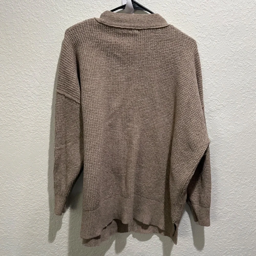 Aerie Waffle Knit Mock Neck Long Sleeve‎ Sweater Taupe Size S